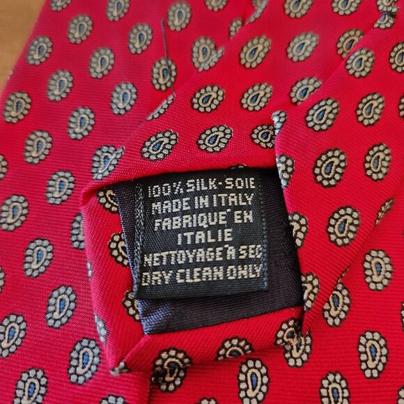 Tall Ties by Tie Rack Red Gold Paisley Silk Tie Made in Italy 157cm x 9cm Long - Picture 3 of 4